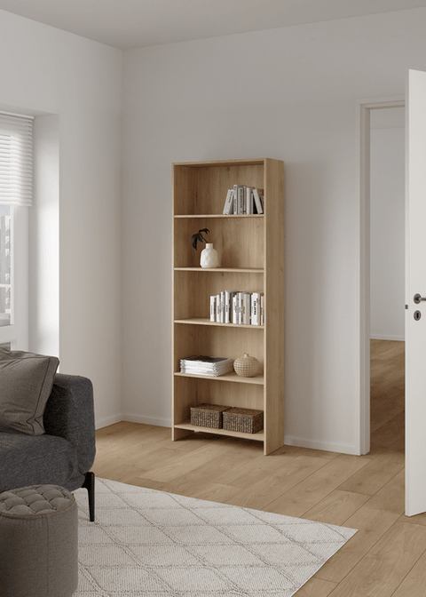 Maddie reol med 5 hylder i eg 175,5x66x25,5 cm