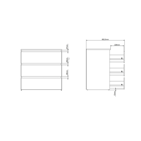 Maise kommode H:70 x B:70 x D:41 cm med 3 skuffer i hvid