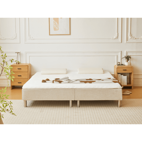 Boxmadras seng i beige 180x200 cm med 4 cm topmadras i PU-skum ekskl. ben