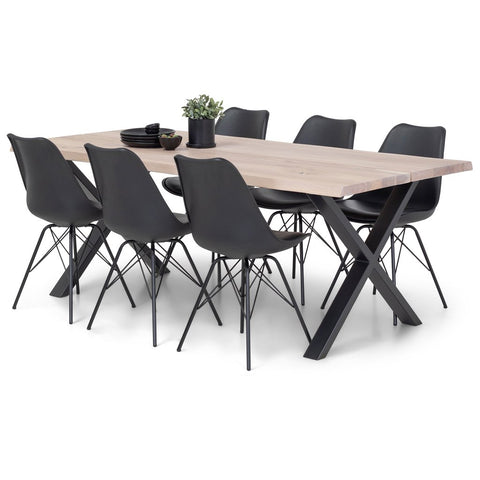 Susan plankebord - 200x95 cm - i hvidolieret eg med krydsben - (Forberedt til tillægsplader)