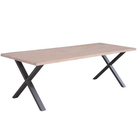 Susan plankebord - 200x95 cm - i hvidolieret eg med krydsben - (Forberedt til tillægsplader)