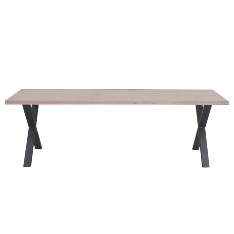 Susan plankebord - 200x95 cm - i hvidolieret eg med krydsben - (Forberedt til tillægsplader)