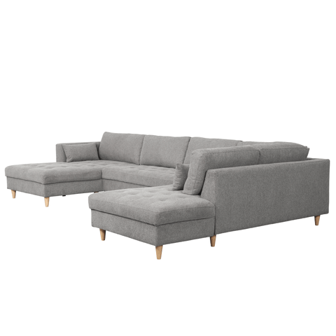 Brandy - venstrevendt u-sofa i grå med chaiselong -  L: 366 x D: 211 x H: 80 cm