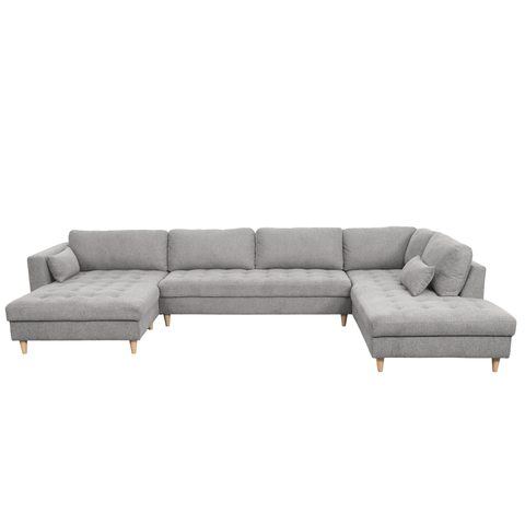Brandy - venstrevendt u-sofa i grå med chaiselong -  L: 366 x D: 211 x H: 80 cm