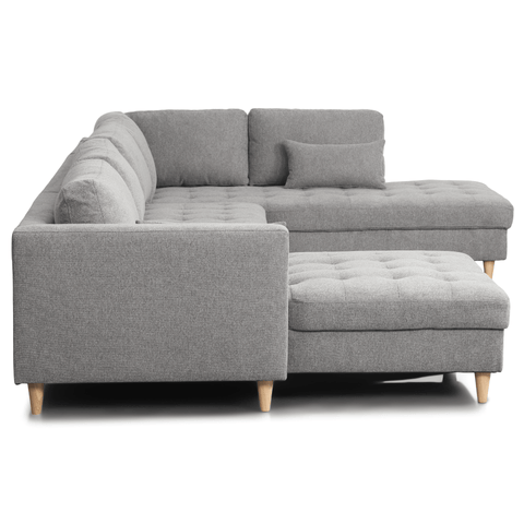 Brandy - venstrevendt u-sofa i grå med chaiselong -  L: 366 x D: 211 x H: 80 cm