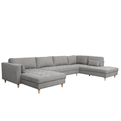 Brandy - venstrevendt u-sofa i grå med chaiselong -  L: 366 x D: 211 x H: 80 cm