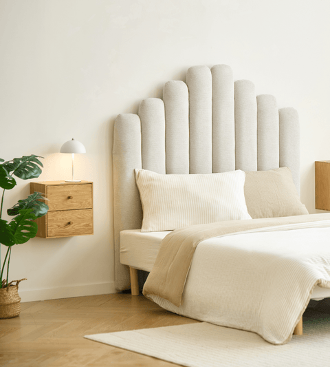 Viola sengegavl 140x143 cm i beige tekstil