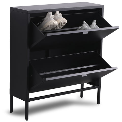 Herman Skoskab - Sort metal med 2 rum - 80x26x89 cm